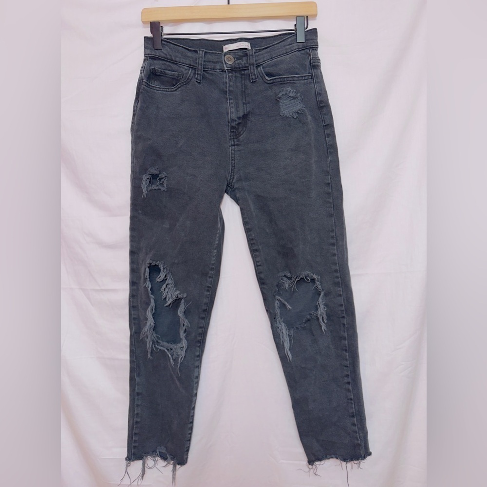 SO Black Wash Denim High Rise Distressed Mom Jean size 3/26